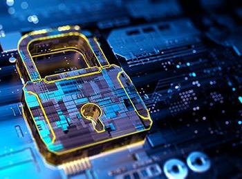 graphic of lock as a chip on circuit board