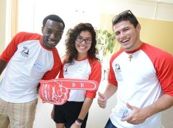 Students with foam finger